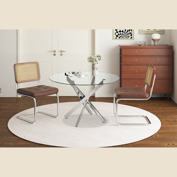 Table Lasi — Verre trempé, pieds chromés