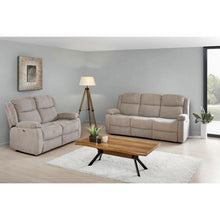 Ensemble salon Jumet RHODES : fauteuil et canapé 3 places en tissu greige, position fermée