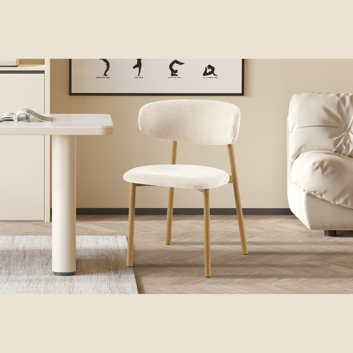 Chaise Coco — Tissu chiné, pied naturel, noyer ou gris