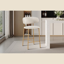 Chaise de comptoir Coco — Tissu chiné, pied naturel ou noyer