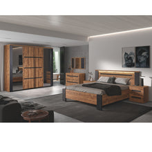 Chambre Pauline DARK STONE vue d'ensemble : armoire coulissante 245 cm, lit double, deux chevets et commode