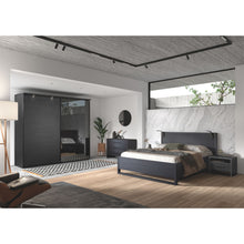 Chambre Rosie NOX : lit double, commode 3 tiroirs, armoire 2 portes coulissantes miroir et chevets assorti
