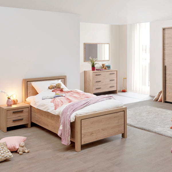 Chambre Viola CASTELLA pour enfant : lit 90, chevet, commode et armoire 2 portes coulissantes