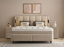 Lit Calma — Boxspring à coffres et tête de lit lumineuse
