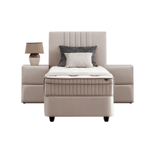 Lit Clara Beige — Boxspring velours à coffres