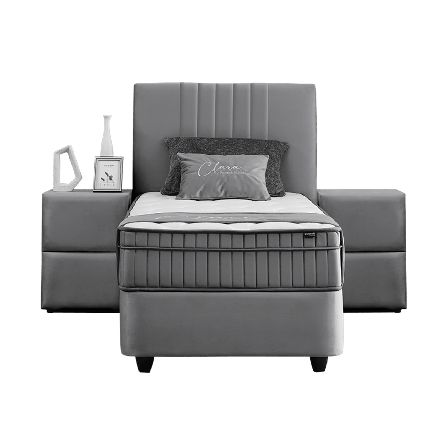 Lit Clara Gris — Boxspring velours à coffres