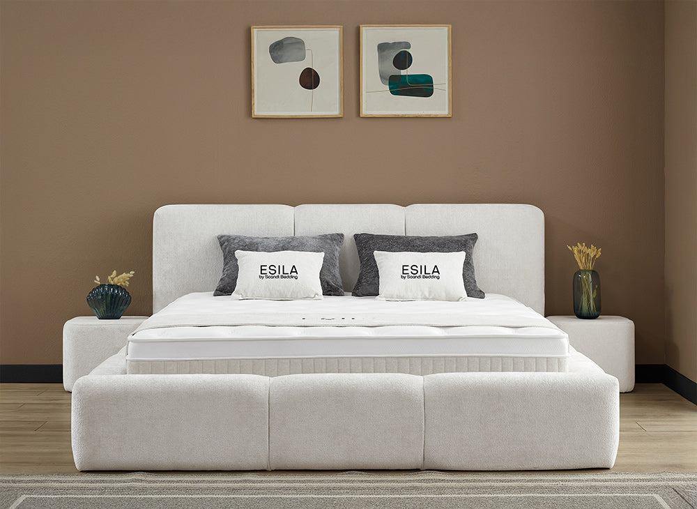 Lit Esila — Boxspring Japandi à coffres de rangement