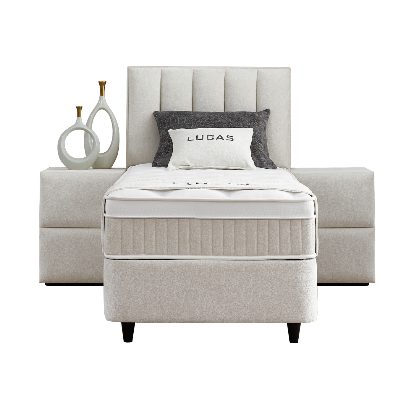 Lit Lucas — Boxspring velours à coffres