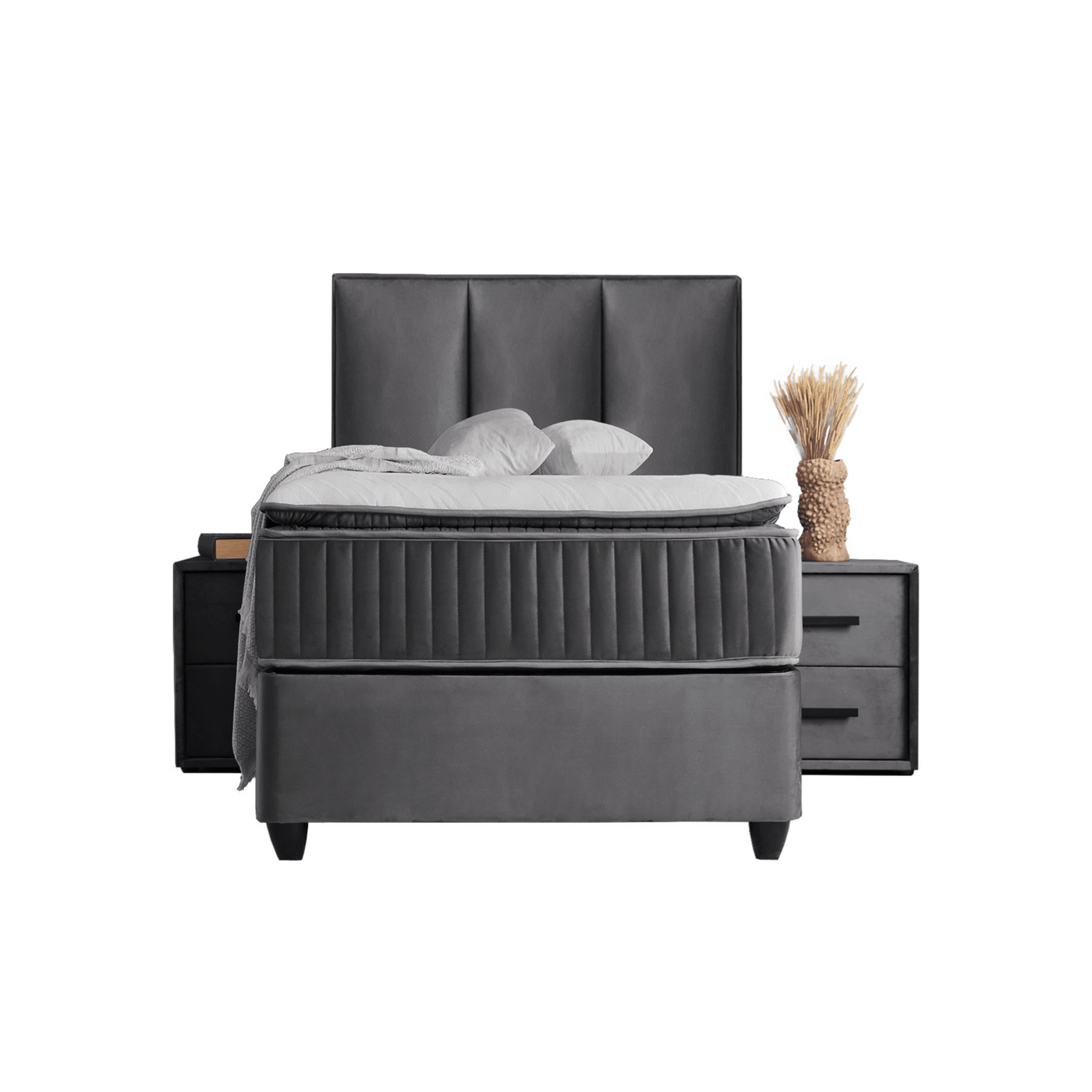 Lit Nora — Boxspring velours à coffres