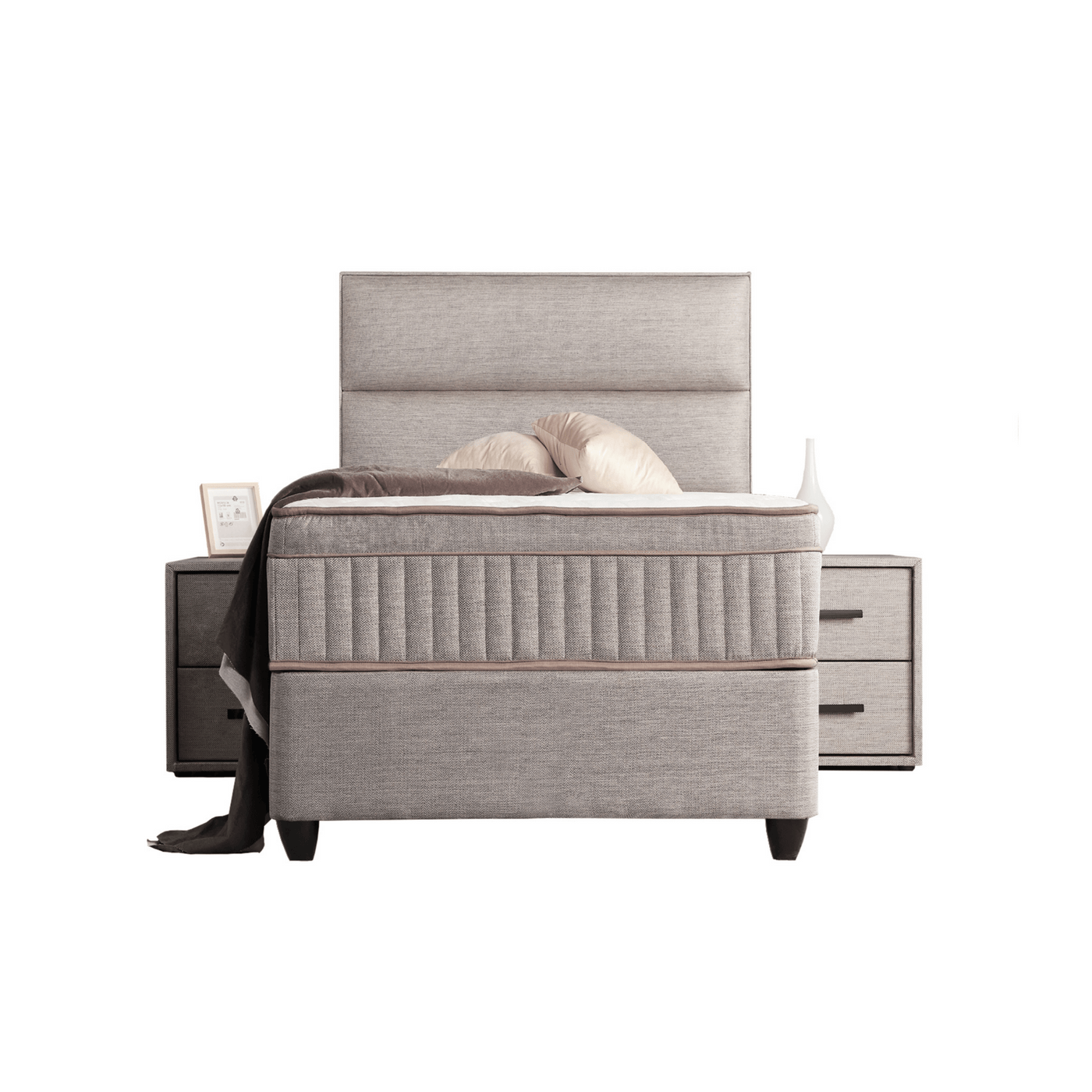 Lit Suna — Boxspring tissu à coffres de rangement