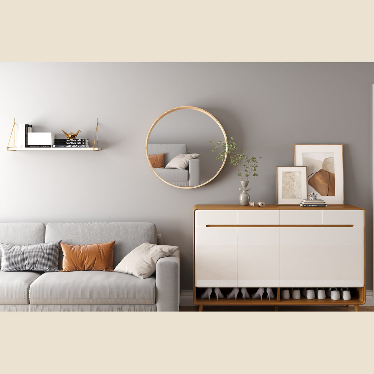 Miroir Ria — Rond, chêne vieilli