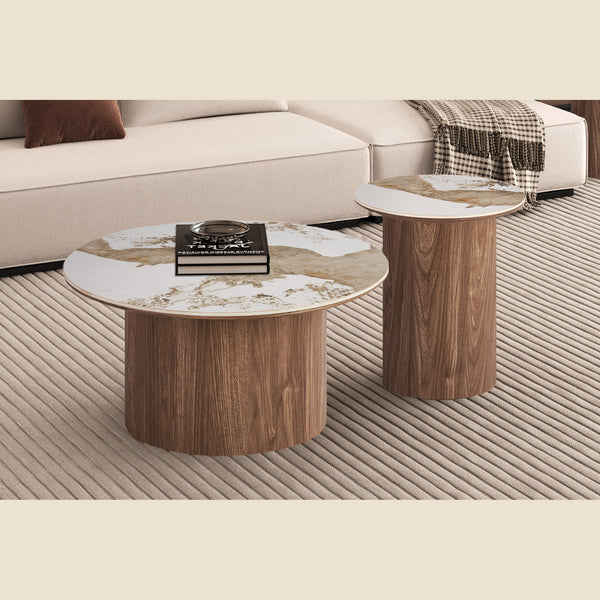 Table d'appoint Evora — 45 cm ronde, pierre brillante