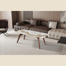 Table basse Alma 120 cm — Brillant beige, pied noyer