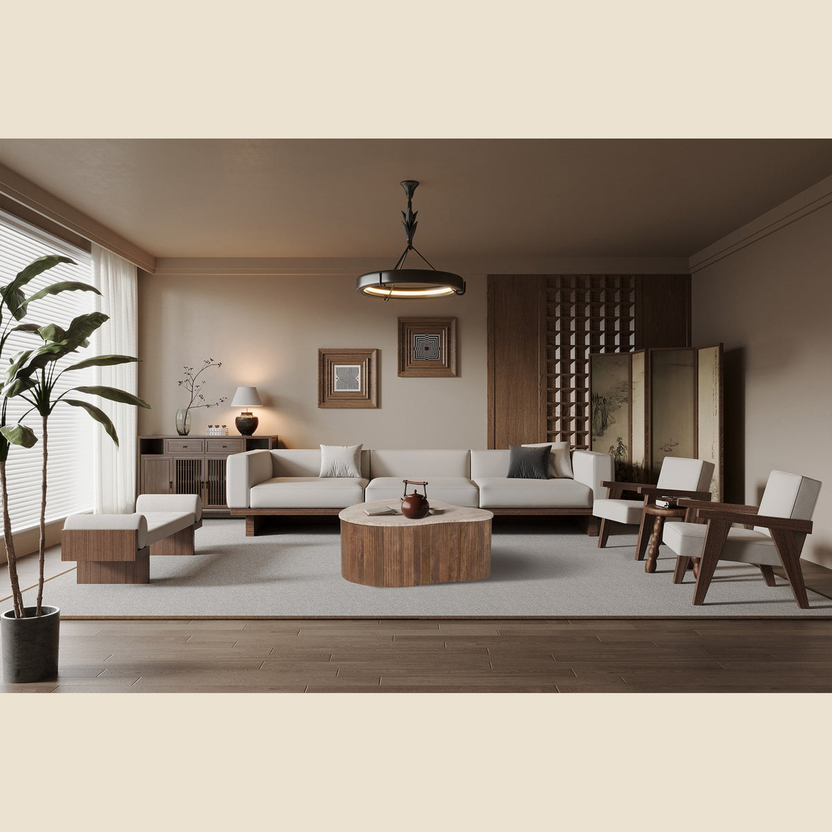 Table basse Paul — Manguier & travertin