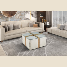 Table basse Shana avec 4 poufs — Verre & chêne