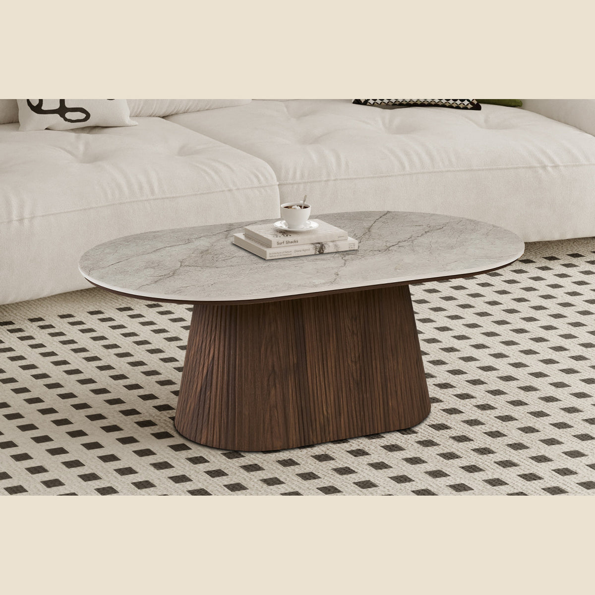 Table basse Vigo 120 cm — Plateau effet pierre