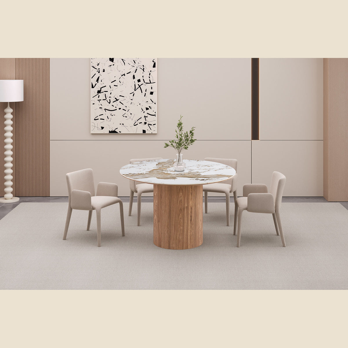 Table extensible Evora — Pierre brillante, 120-200 cm