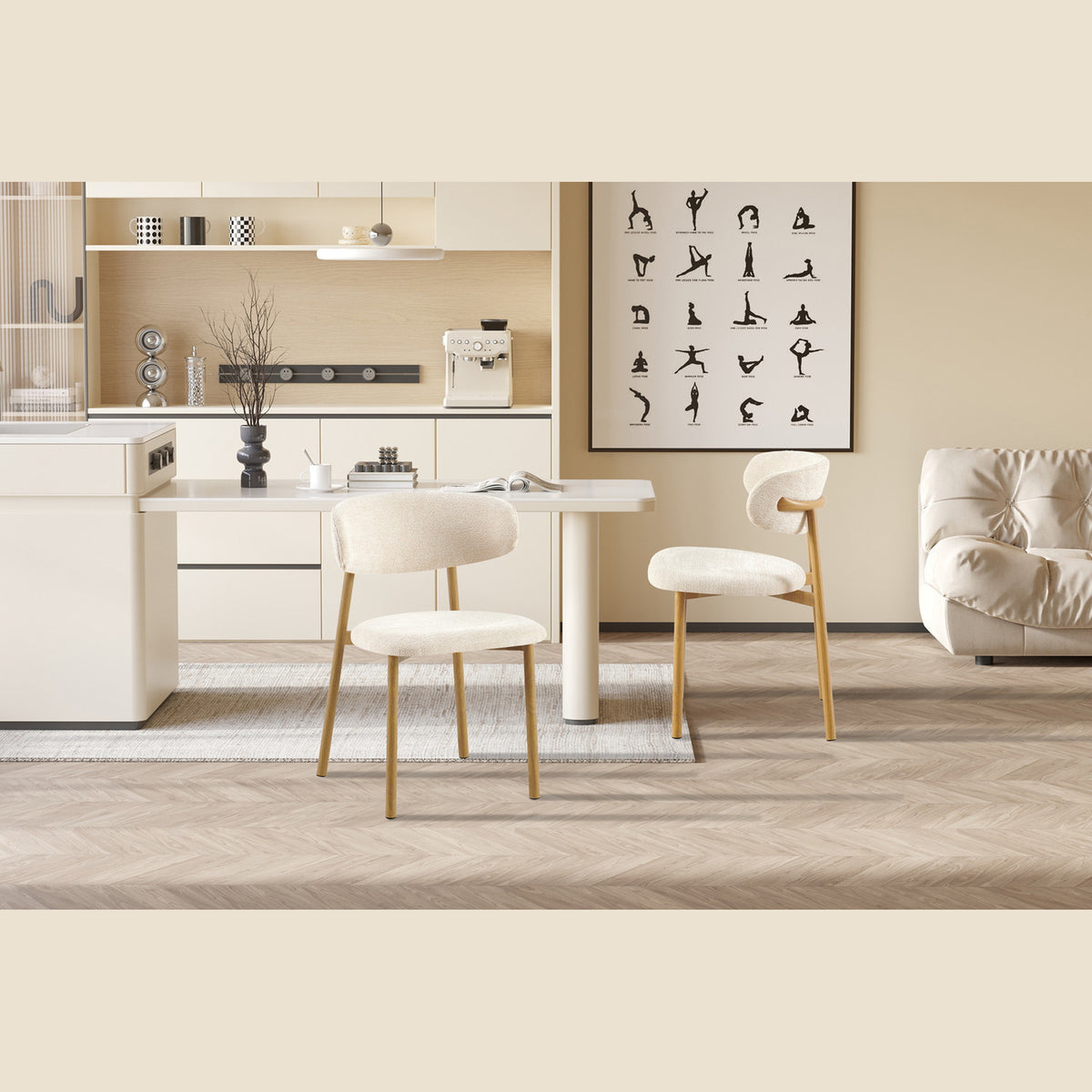 Chaise Coco — Tissu chiné, pied naturel, noyer ou gris