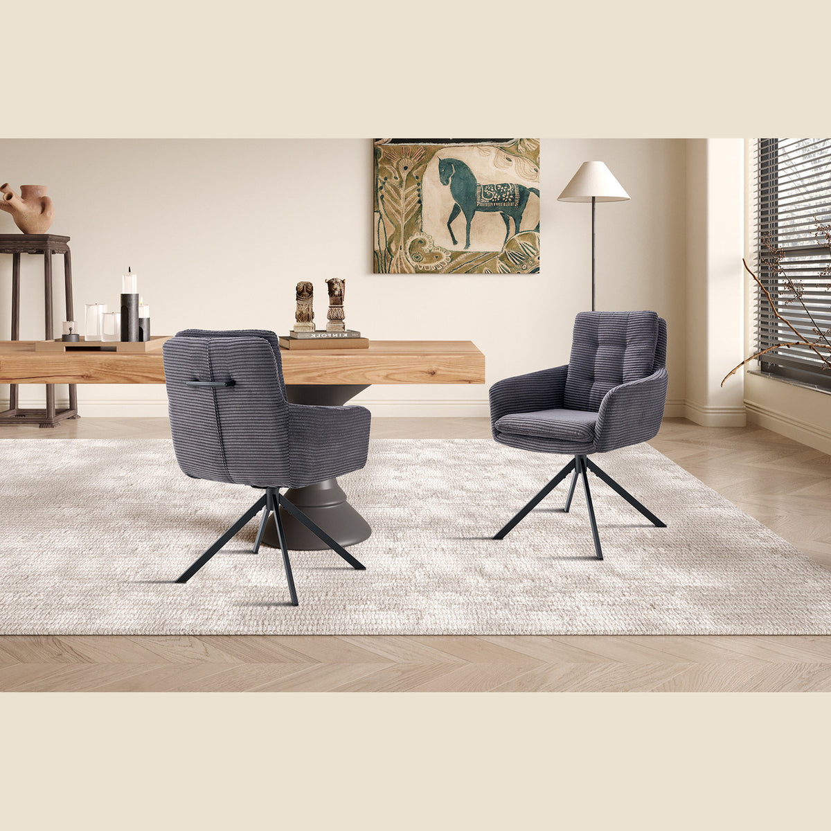 Chaise Luna — Velours côtelé, pivotante