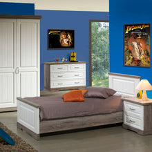 ambiance | Chambre d'enfant Ivette TRUFFLE + PORCELAINE : lit, commode 4 tiroirs, chevet et armoire 2 portes