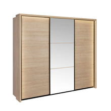 Armoire Udine 3 portes coulissantes URBAN OAK avec miroir central et LED, fermée