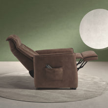 Fauteuil relax Levi en tissu brun foncé, vue de profil