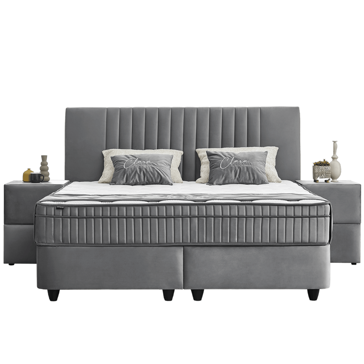 Lit Clara Gris — Boxspring velours à coffres