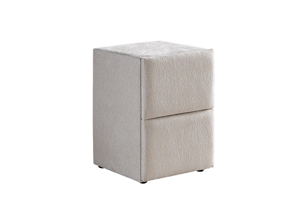 Lit Lennon — Boxspring bouclé à coffres et liseuses