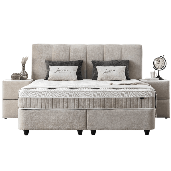 Lit Lucia — Boxspring velours à coffres de rangement