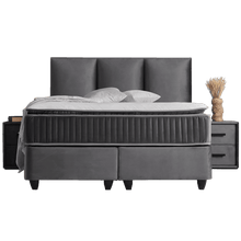 Lit Nora — Boxspring velours à coffres