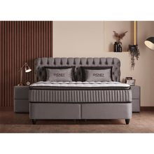 Lit Sydney Gris — Boxspring Chesterfield à coffres