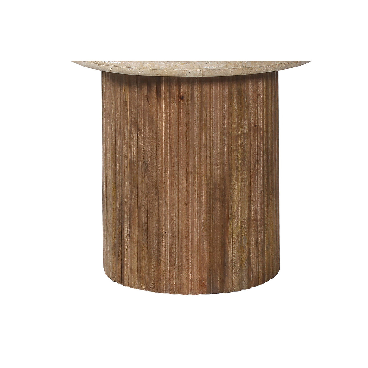 Table d'appoint Louis — 50 cm, manguier et travertin