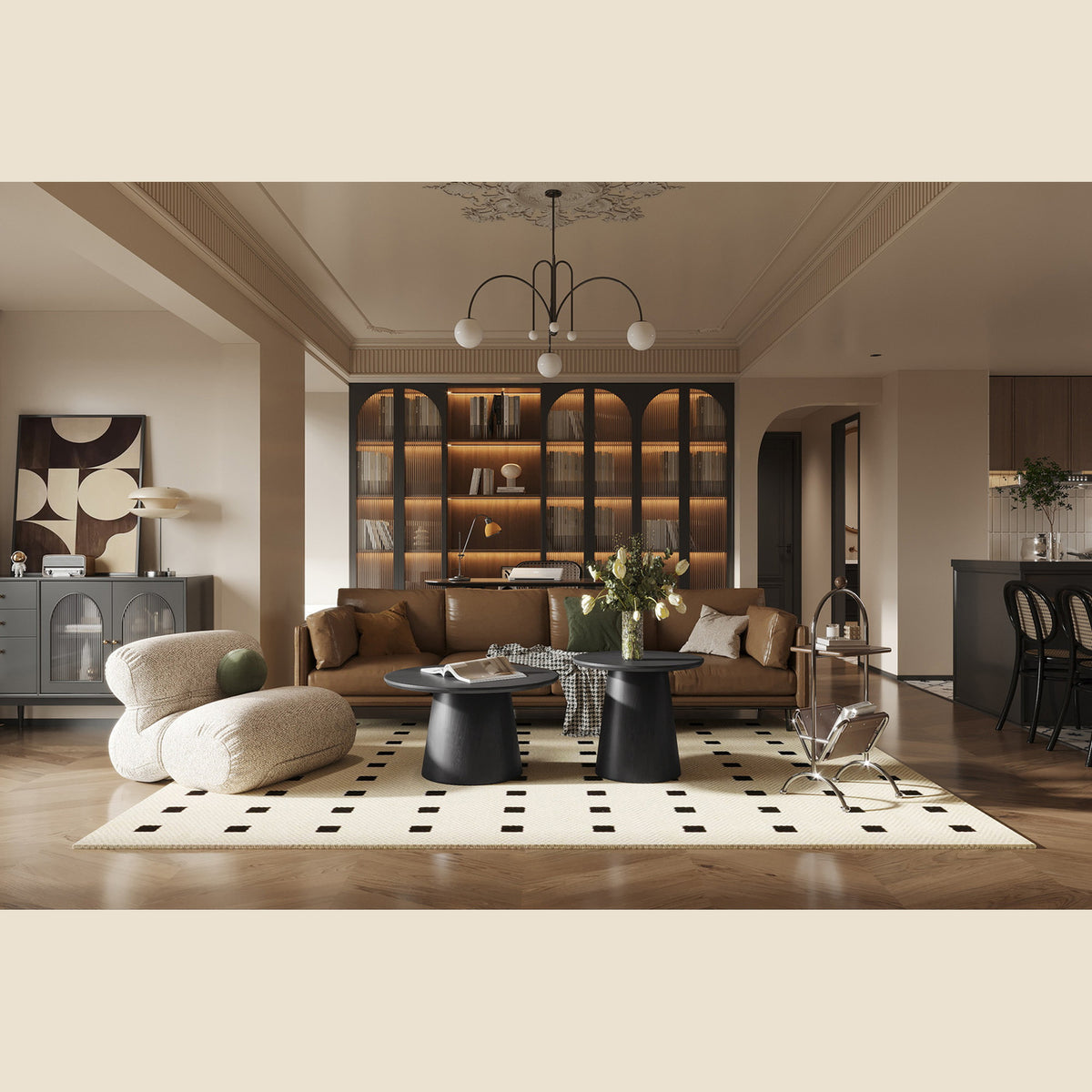 Table d'appoint Miklos — 60 cm ronde, décor brun foncé