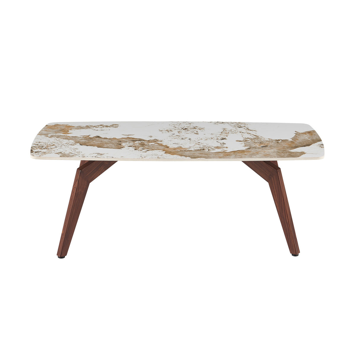 Table basse Alma 120 cm — Brillant beige, pied noyer