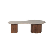 Table basse Marlon — Manguier et travertin, 120 cm