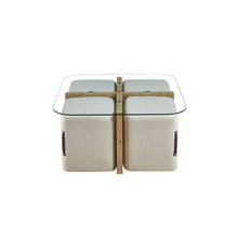 Table basse Shana avec 4 poufs — Verre & chêne