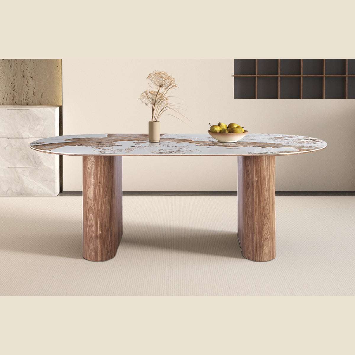 Table Evora — Pierre brillante, pied colonne