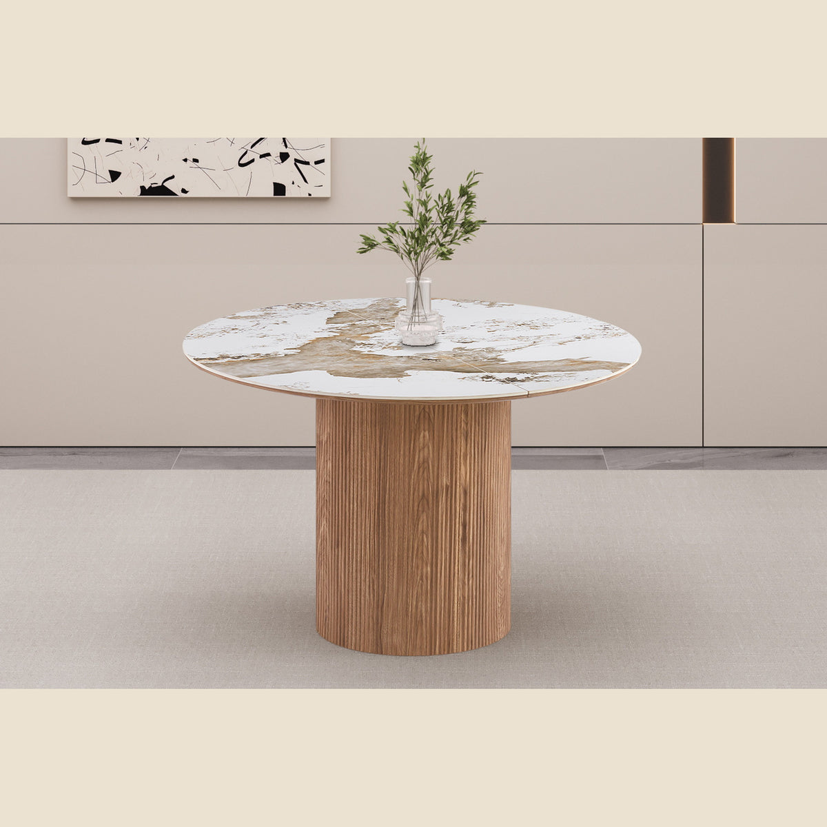 Table extensible Evora — Pierre brillante, 120-200 cm