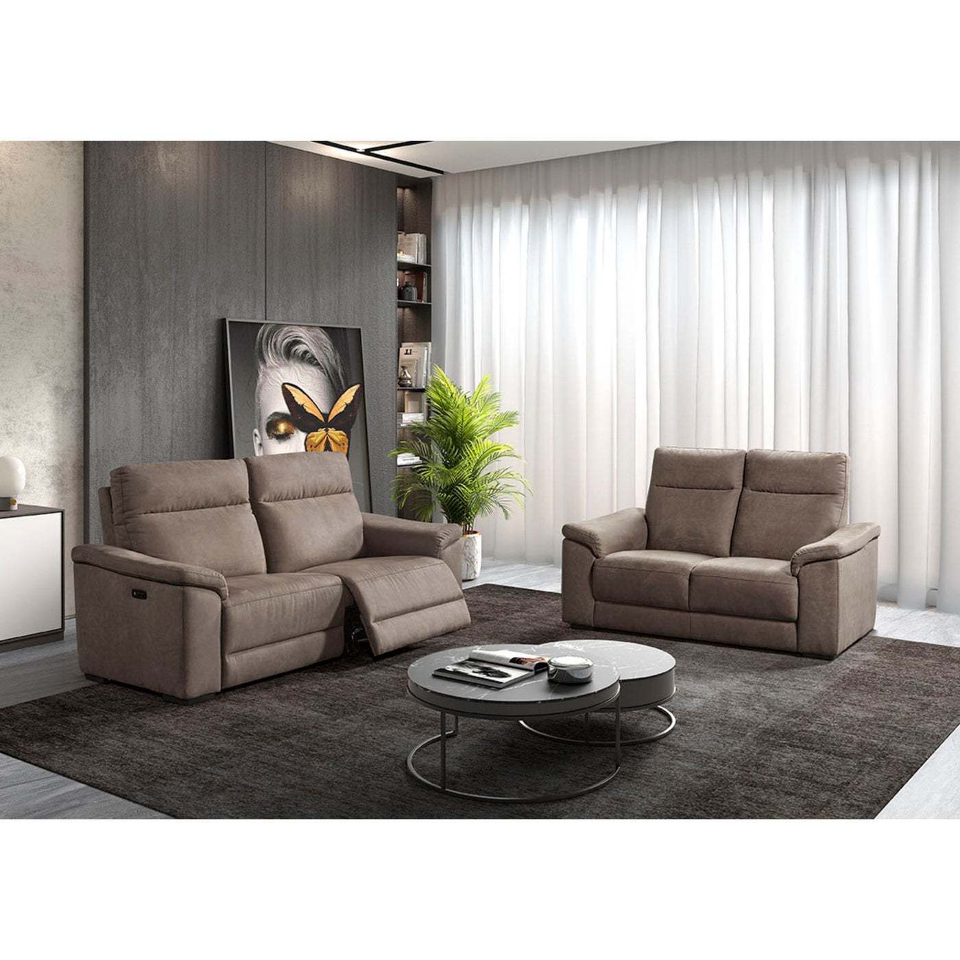 Ensemble canapé Mirabel tissu Taupe — vue d'ensemble en situation 
