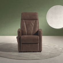 Fauteuil relax Levi en tissu brun foncé, vue de face 