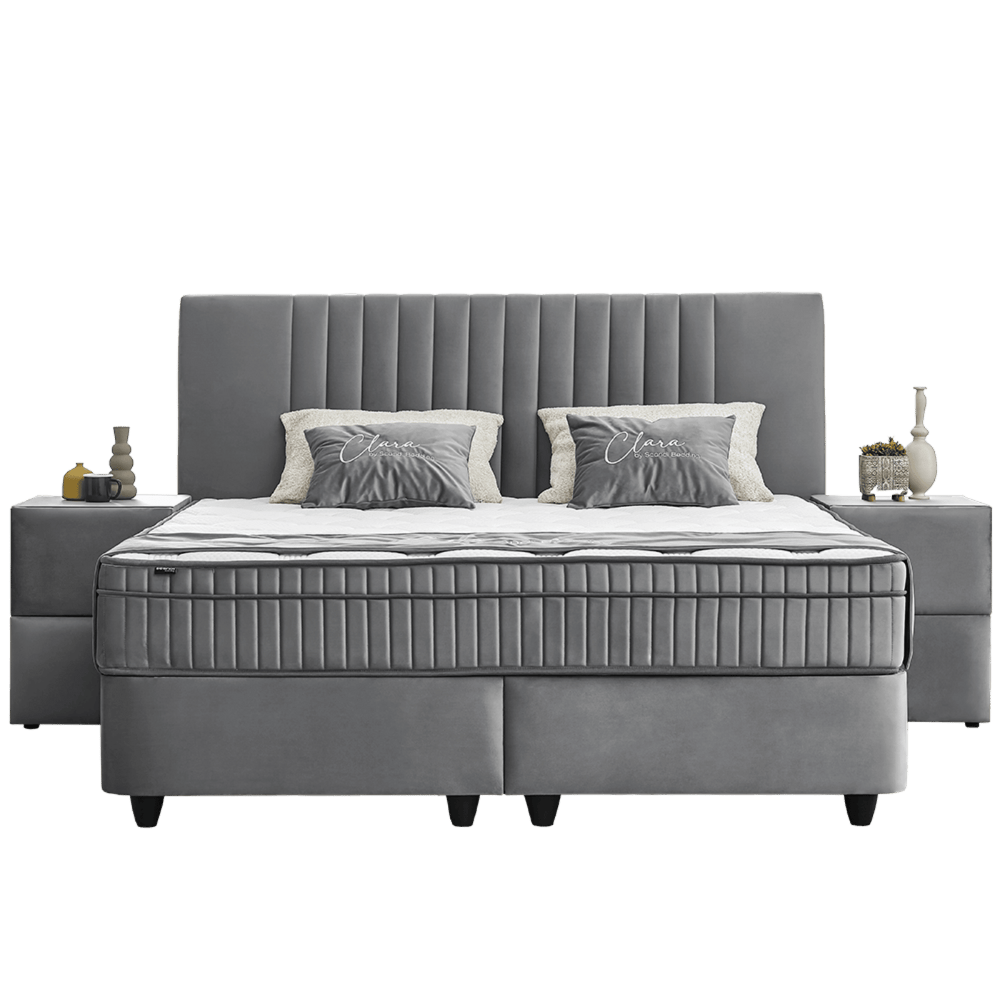 Lit Clara Gris — Boxspring velours à coffres