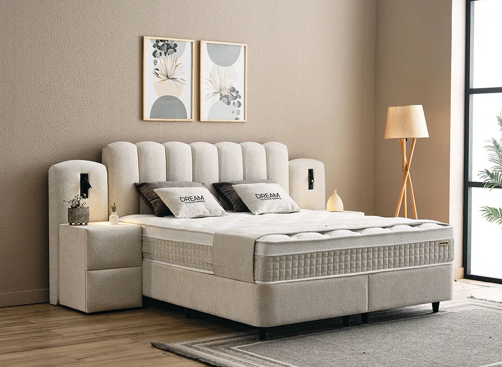 Lit Dream — Boxspring bouclé à coffres de rangement