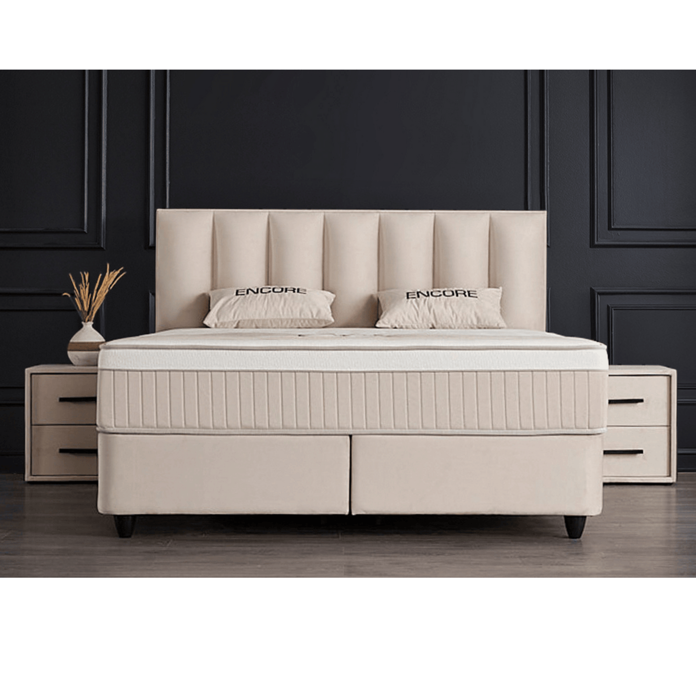 Lit Encore — Boxspring velours à coffres