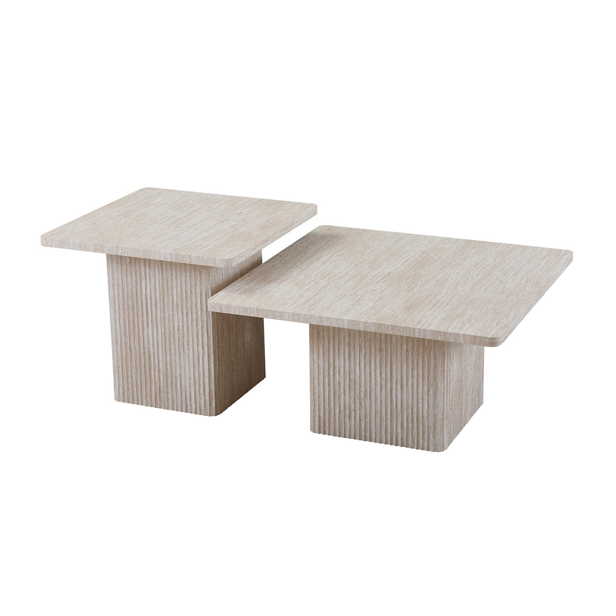 Set de 2 tables basses Bobby — Décor travertin beige