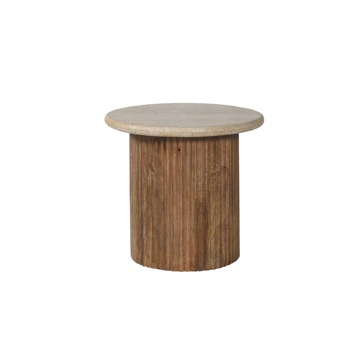 Table d'appoint Louis — 50 cm, manguier et travertin