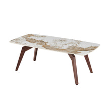 Table basse Alma 120 cm — Brillant beige, pied noyer
