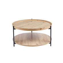 Table basse Dalina — Plateau rond, décor chêne vieilli