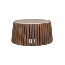 Table basse Luuk — Ronde, manguier et travertin
