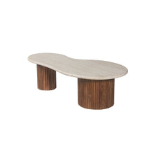 Table basse Marlon — Manguier et travertin, 120 cm