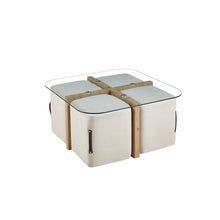 Table basse Shana avec 4 poufs — Verre & chêne